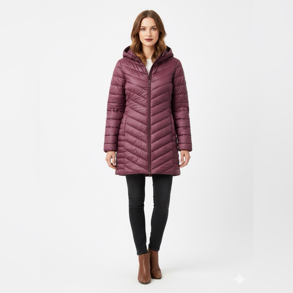 George | Women's Plum Purple Hooded Chevron Lightweight Packable Puffer Jacket